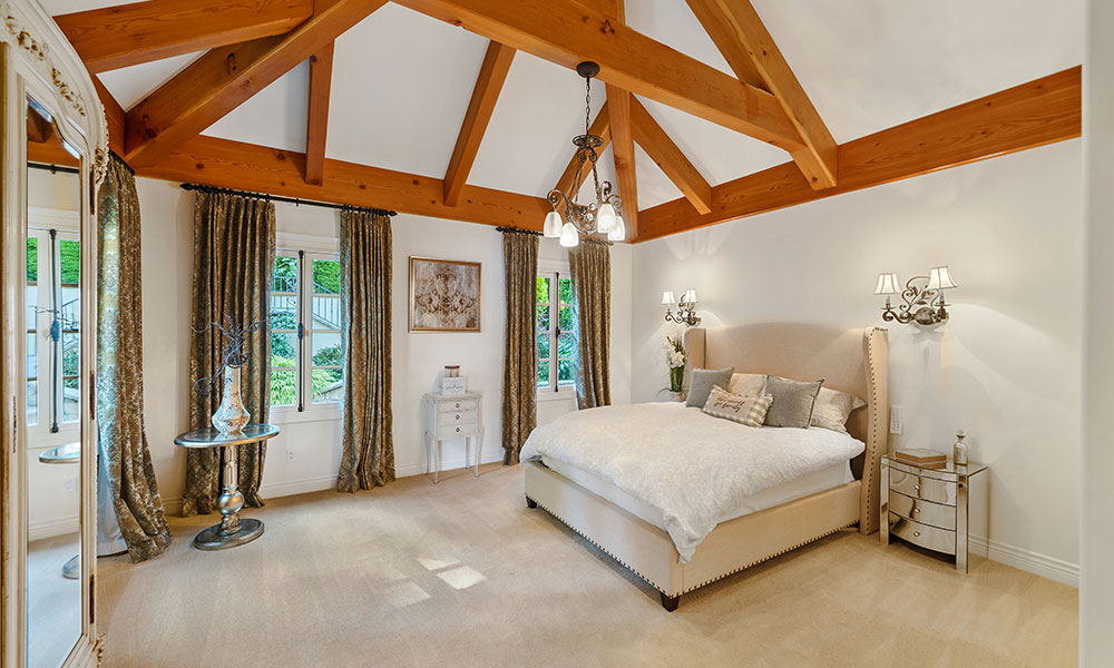 A tranquil guest room with small loft