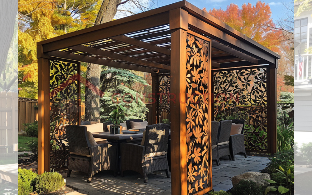 Astonishing Pergola with Roof and Floral Sides