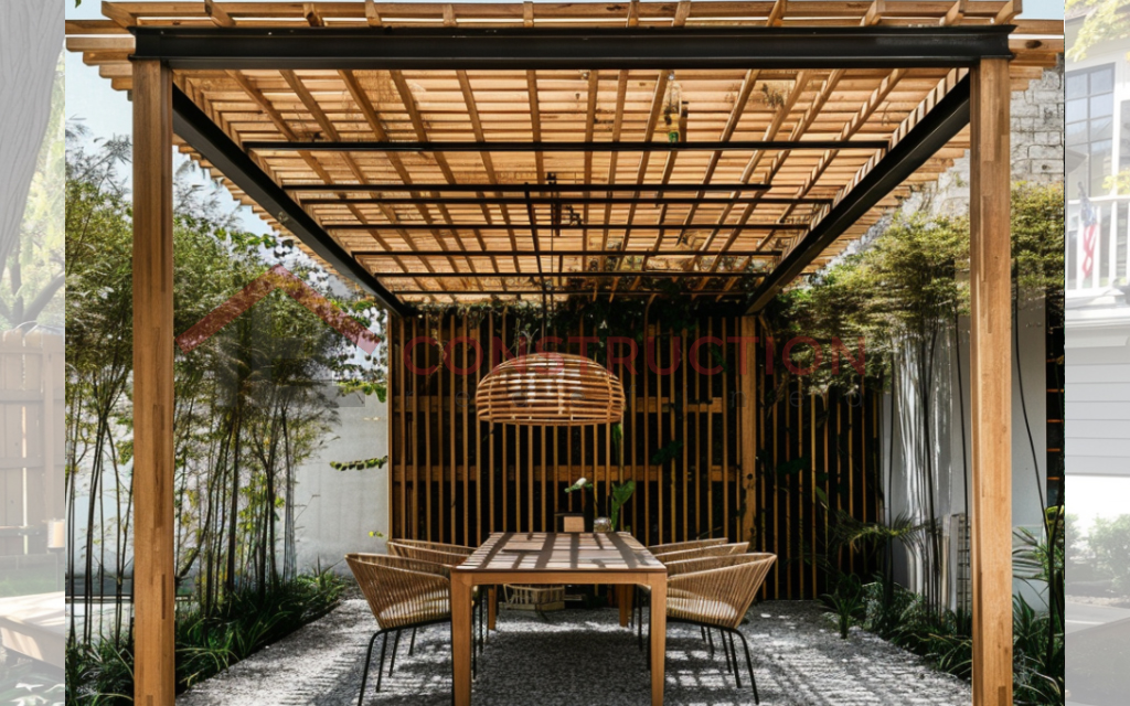 Attached Garden Pergola with Roof and Sides