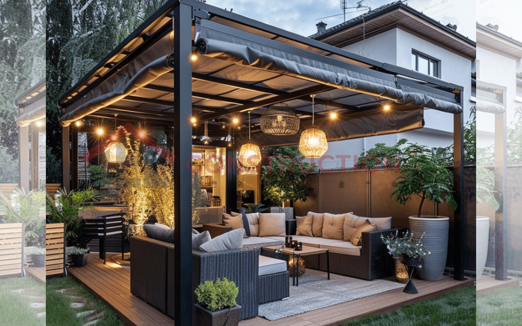 Attractive Light Décor in Pergola with Canopy