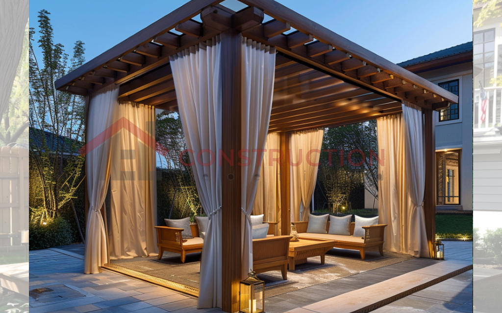 Chic Curtain Pergola with Roof and Sides Design