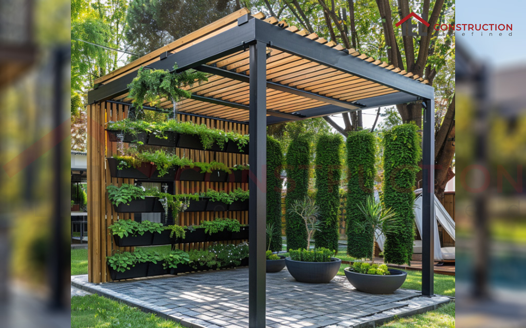 Elegant Metal Pergola Decorated with Plants