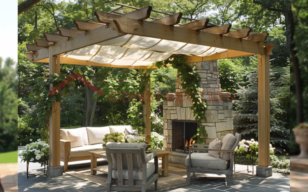 Fireplace Pergola with Canopy Roof Picture