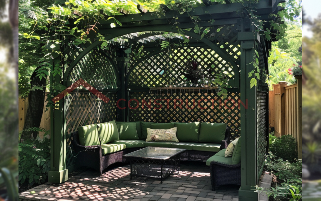 Green Gazebo with Latticed Sides