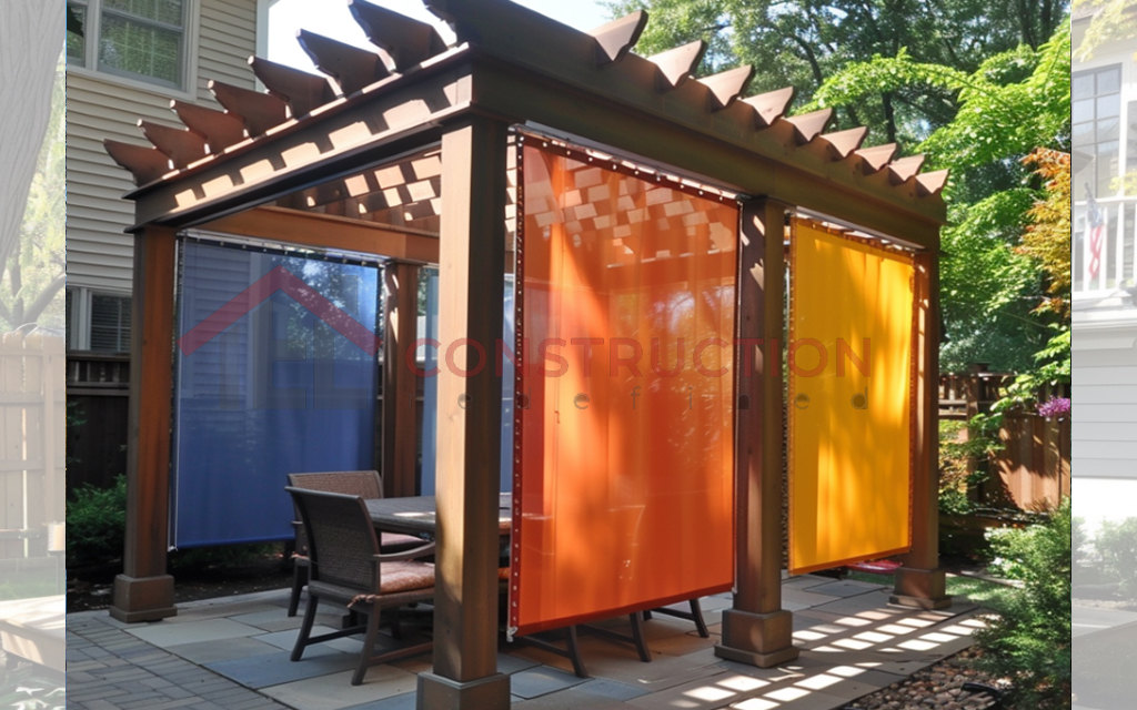 Lovely Roof Pergola with Colorful Blinds Sides