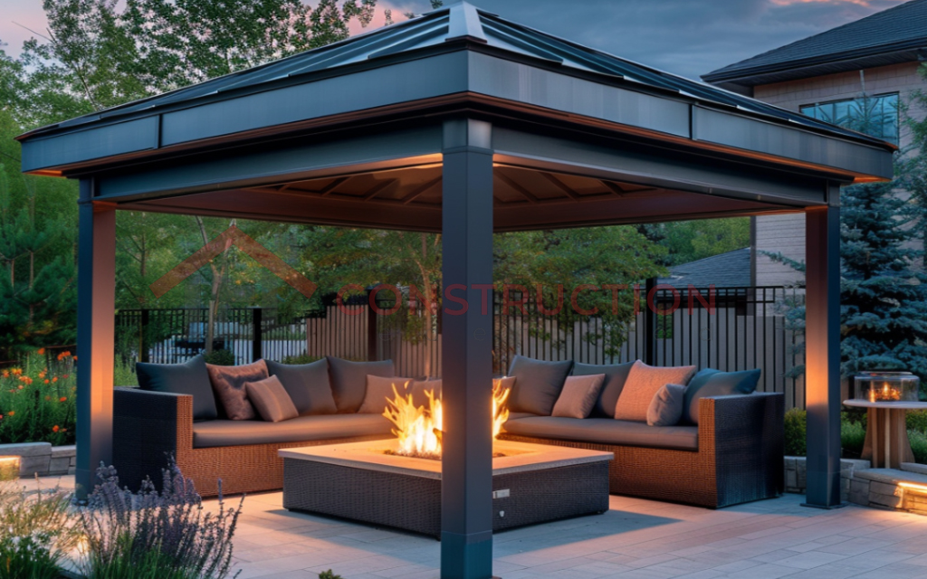 Metal Gazebo Design with a Mid-fireplace