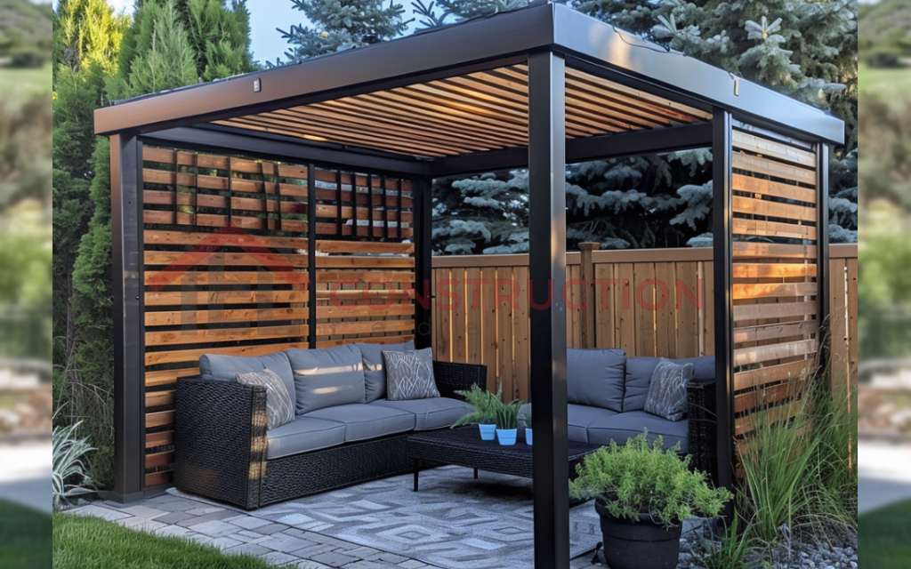 Metal Gazebo with Wood Slats Design