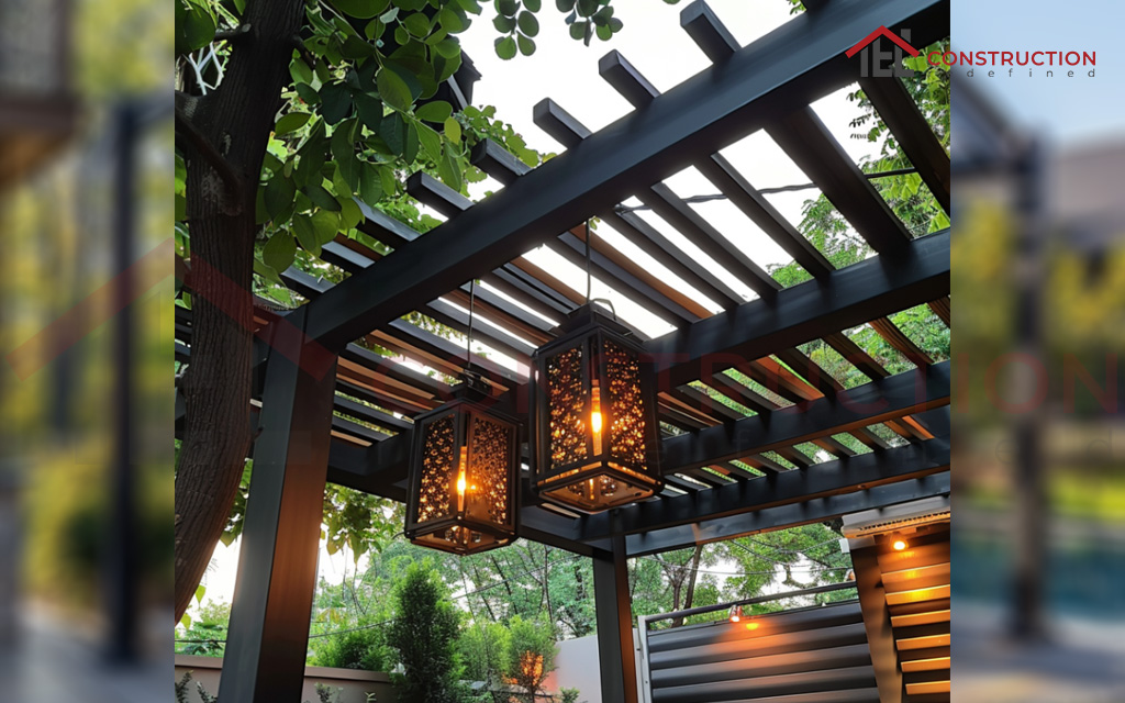 Metal Pergola Roof Makeover with Lanterns