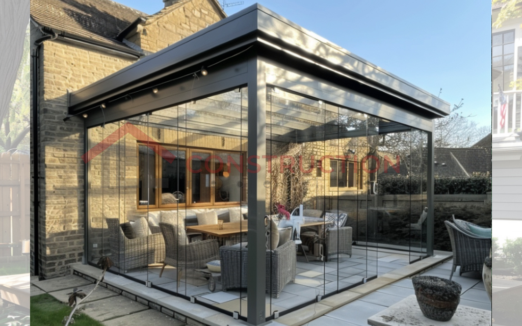 Modern Pergola with Glass Roof and Sides