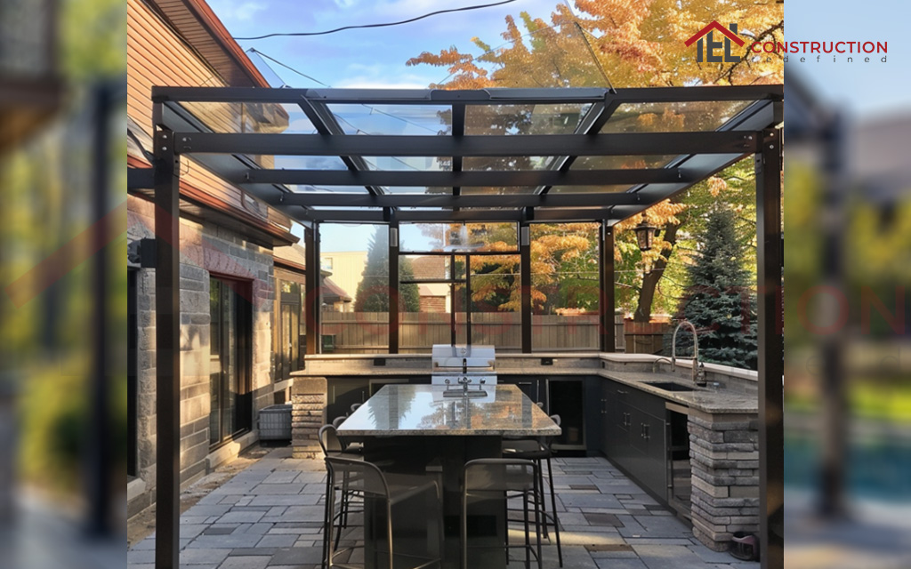 Outdoor Kitchen Based Metal Pergola in UK