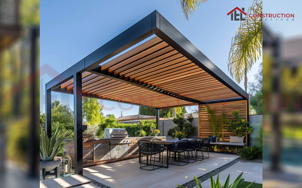 Partial Floating Metal Wood Pergola  