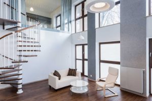 Twirling wooden staircase design for interiors 