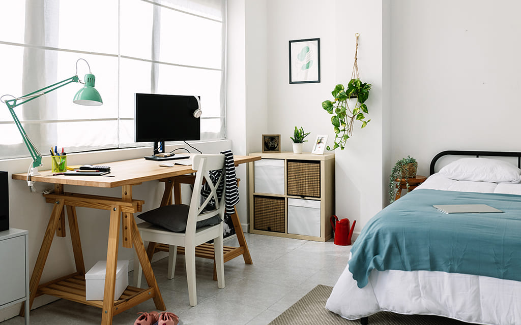 Scandinavian-inspired teenager room design with functional storage