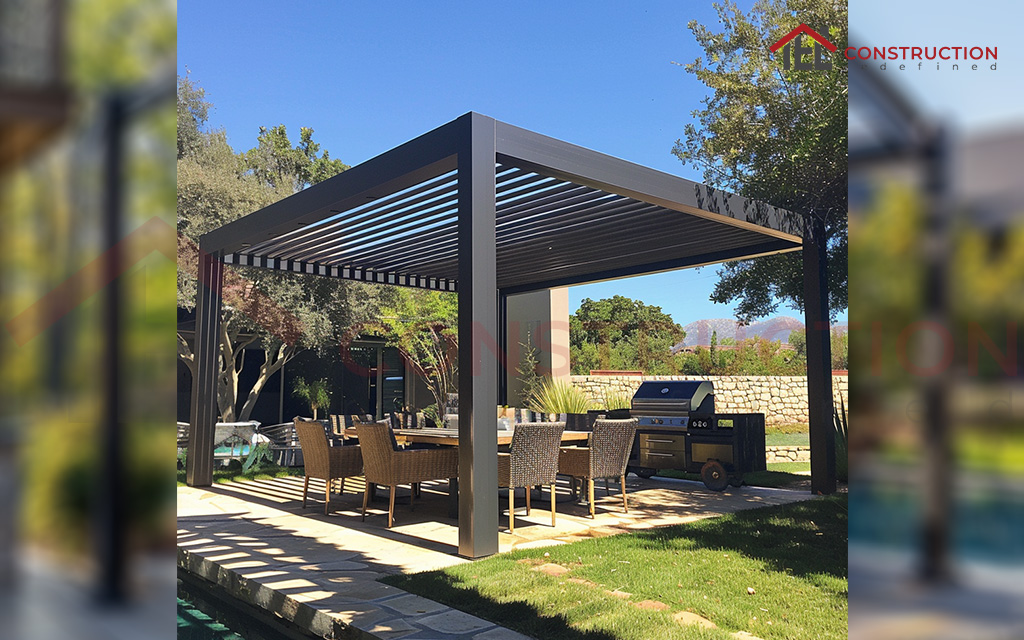 Sleek Metal Pergola Design with a Barbeque 