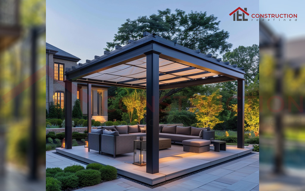 Small Metallic Pergola with a Fabric Roof