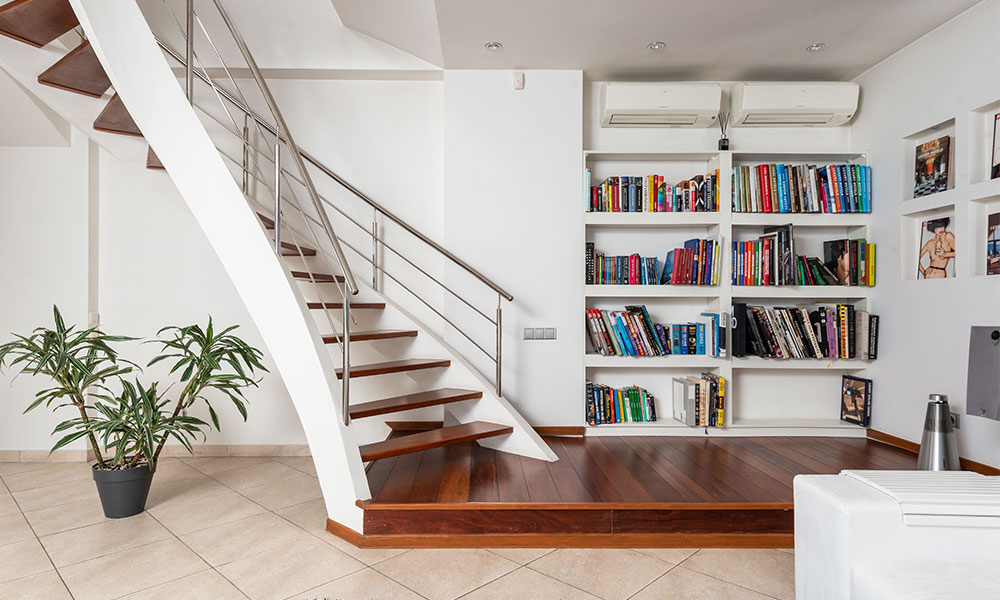 Steel railing staircase loft conversion design