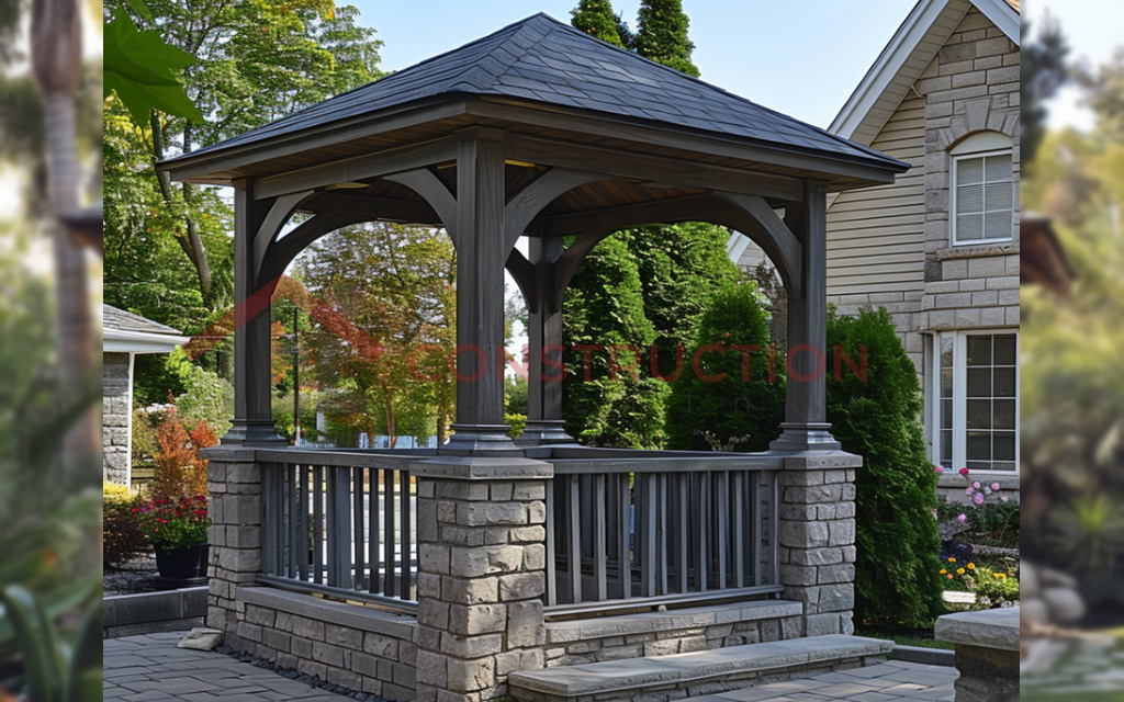 Stone Gazebo with Sides and Railing