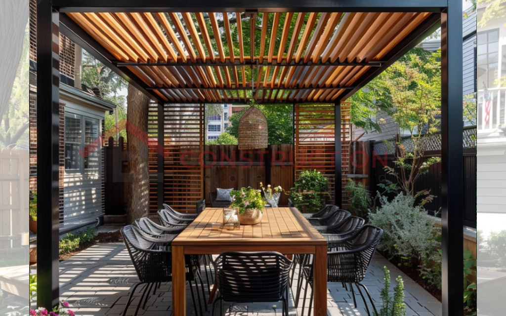 Stylish Pergola with Roof and Sides with Slats